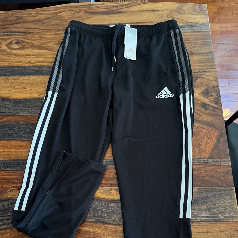 Adidas Black Joggers with White Stripes